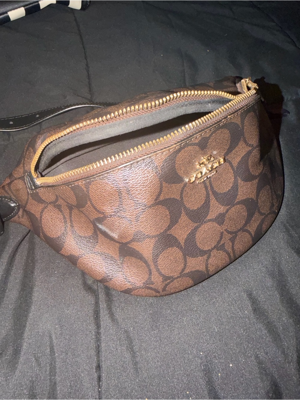 Coach Brown Signature Canvas Belt Bag with Black Strap - Picture 2 of 7